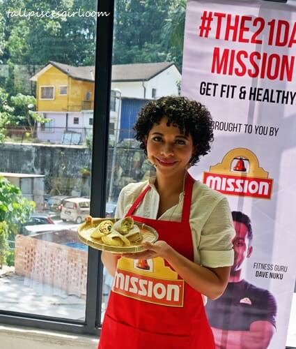 Celebrity nutritionist, Alexandra Prabaharan, with the wraps prepared during cooking demo