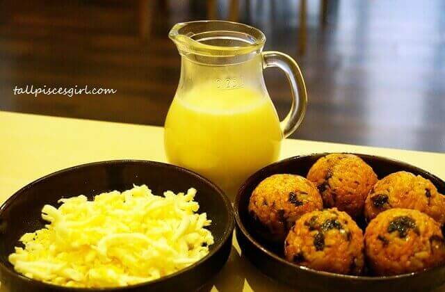 L-R: Cheese, Egg base and Rice balls